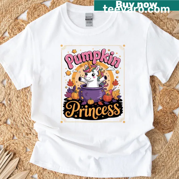 Cartoon unicorn with pumpkins design for Halloween
