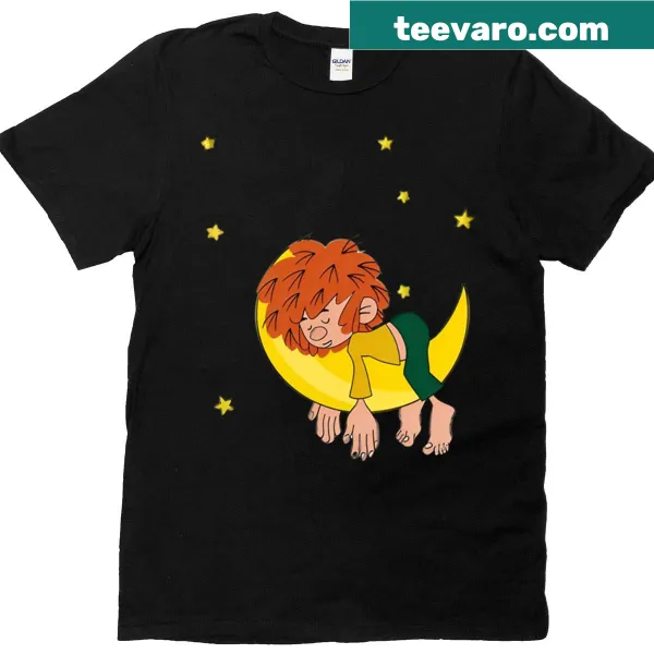 T-shirt featuring Pumuckl peacefully sleeping on the moon