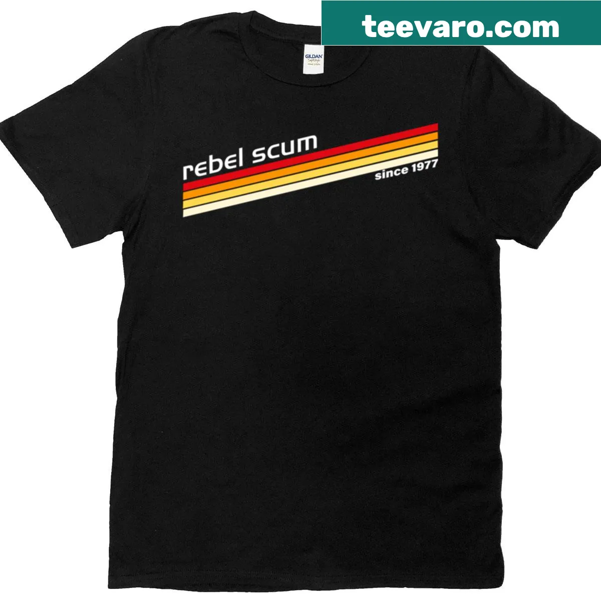 Text design celebrating 'Rebel Scum Since 1977' on a T-shirt — on a men's t-shirt