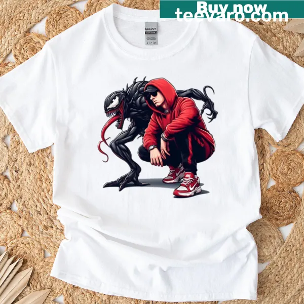 Gothic ink illustration of a red Oni demon on a t-shirt
