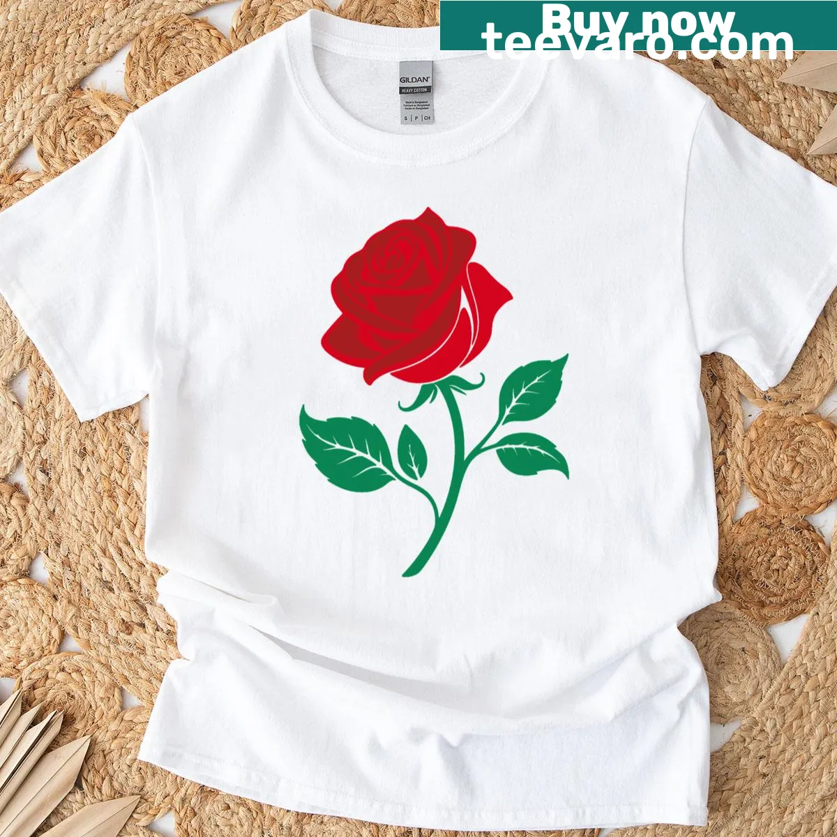 Elegant red rose illustration graphic on T-shirt — on a men's t-shirt