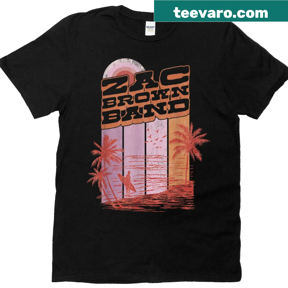 Vintage-style t-shirt featuring a surfer riding waves — on a men's t-shirt