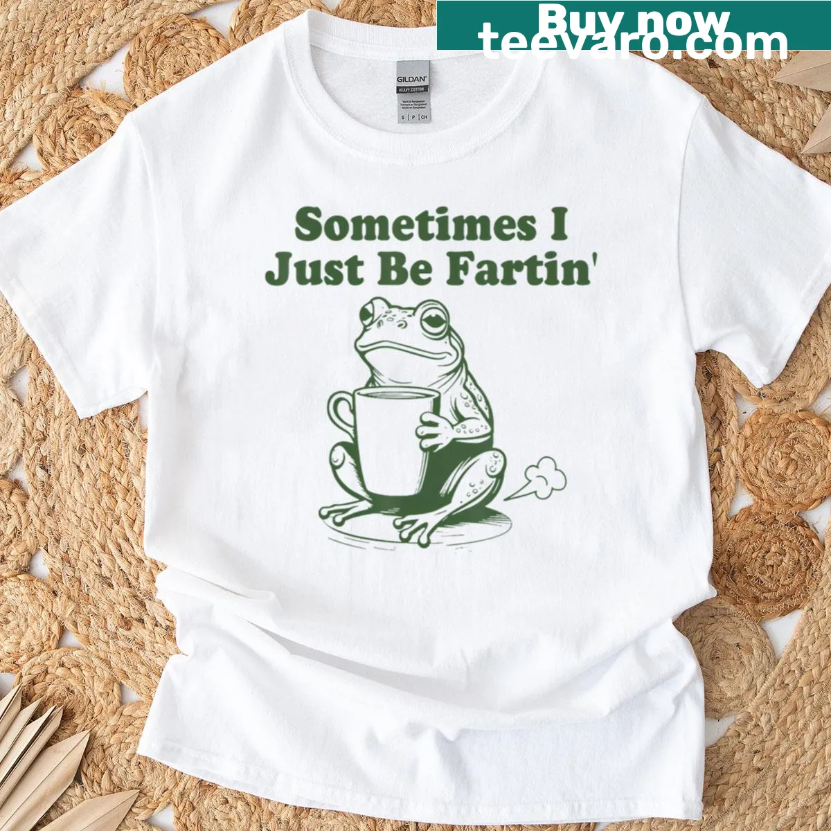 Funny frog meme t-shirt featuring text about farting — on a men's t-shirt