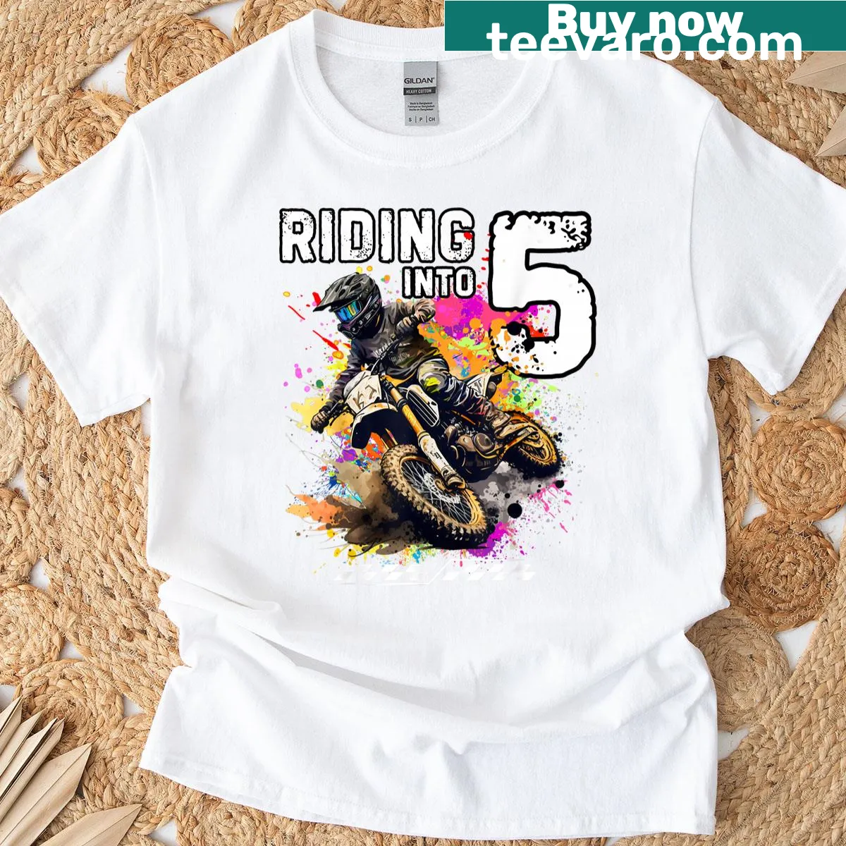 Illustration of a dirt bike with birthday text for kids — on a men's t-shirt