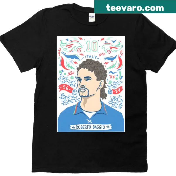 Roberto Baggio illustrated portrait on 1994 Italy football t-shirt