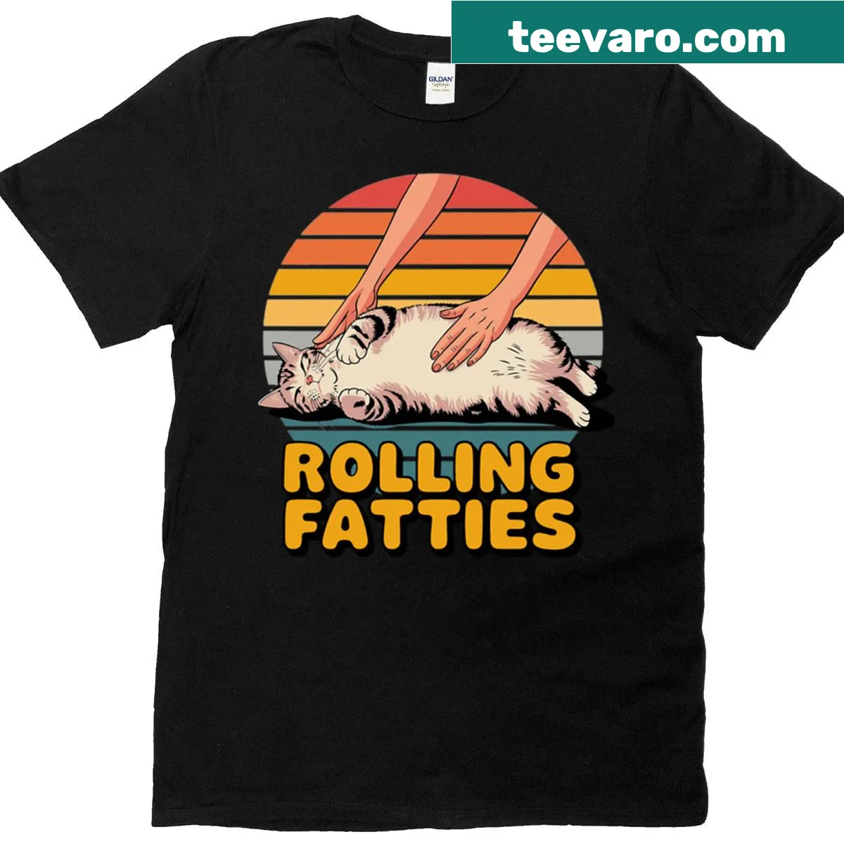 Funny cat t-shirt featuring playful cat antics — on a men's t-shirt
