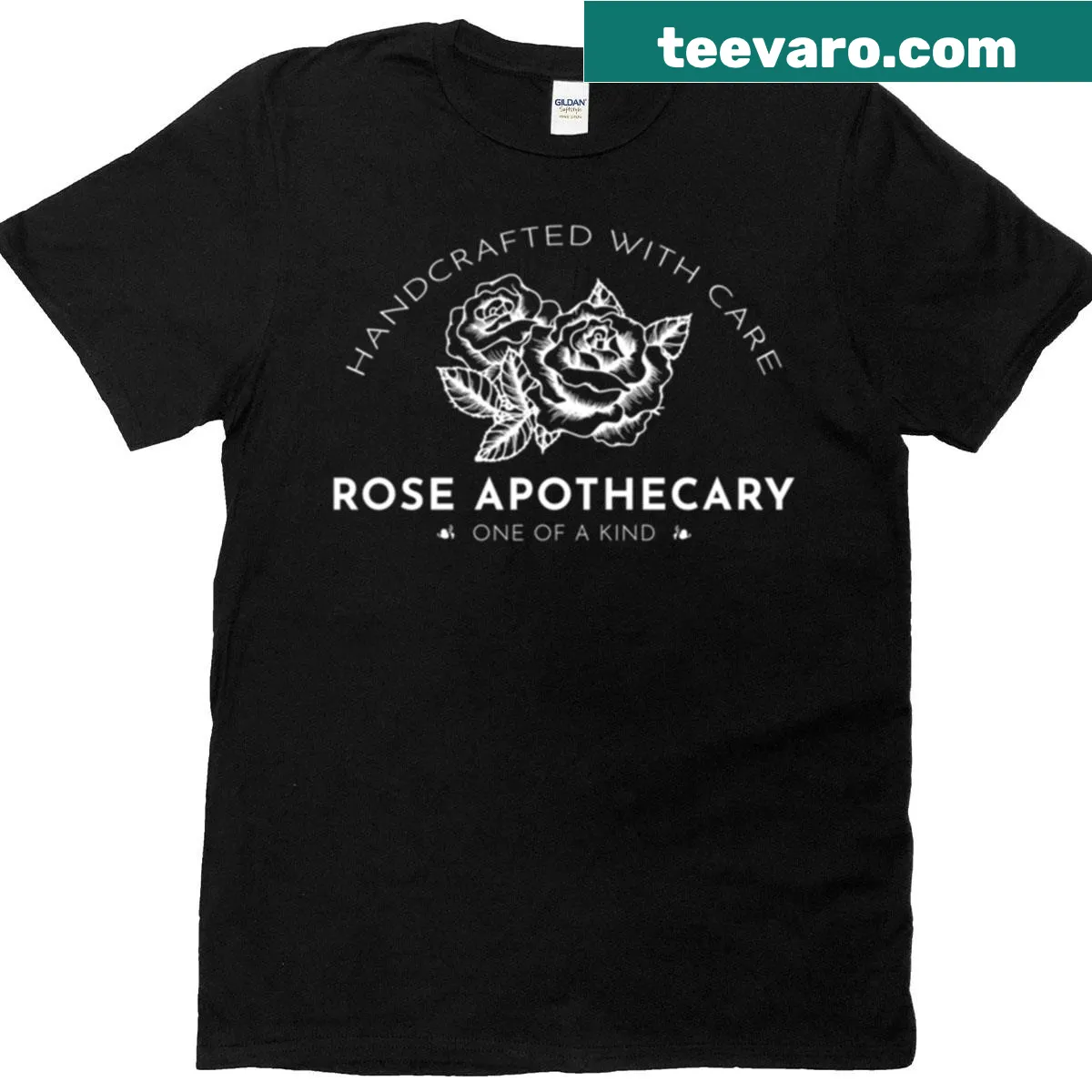 Rose Apothecary Handcrafted With Care T-shirt with charming typography — on a men's t-shirt