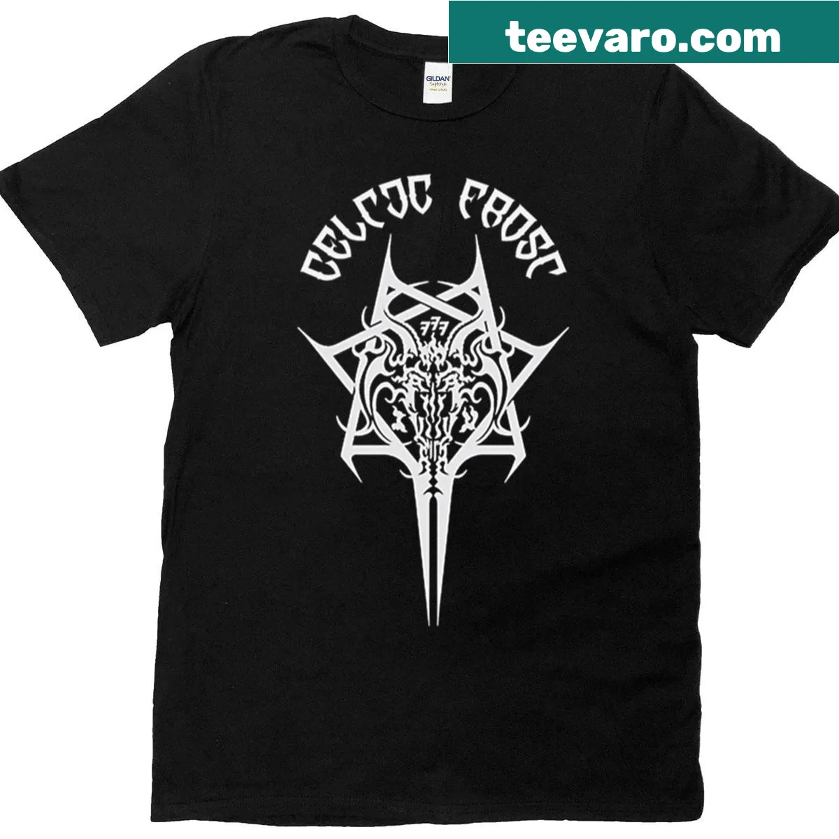 Line art t-shirt featuring a sacred angelic cross design — on a men's t-shirt