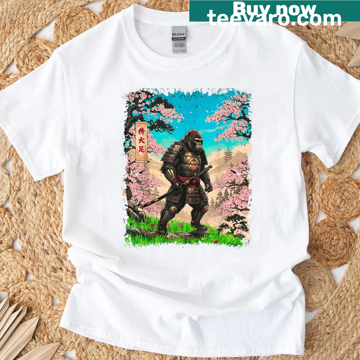 Funny Samurai Bigfoot Vintage graphic t-shirt — on a men's t-shirt