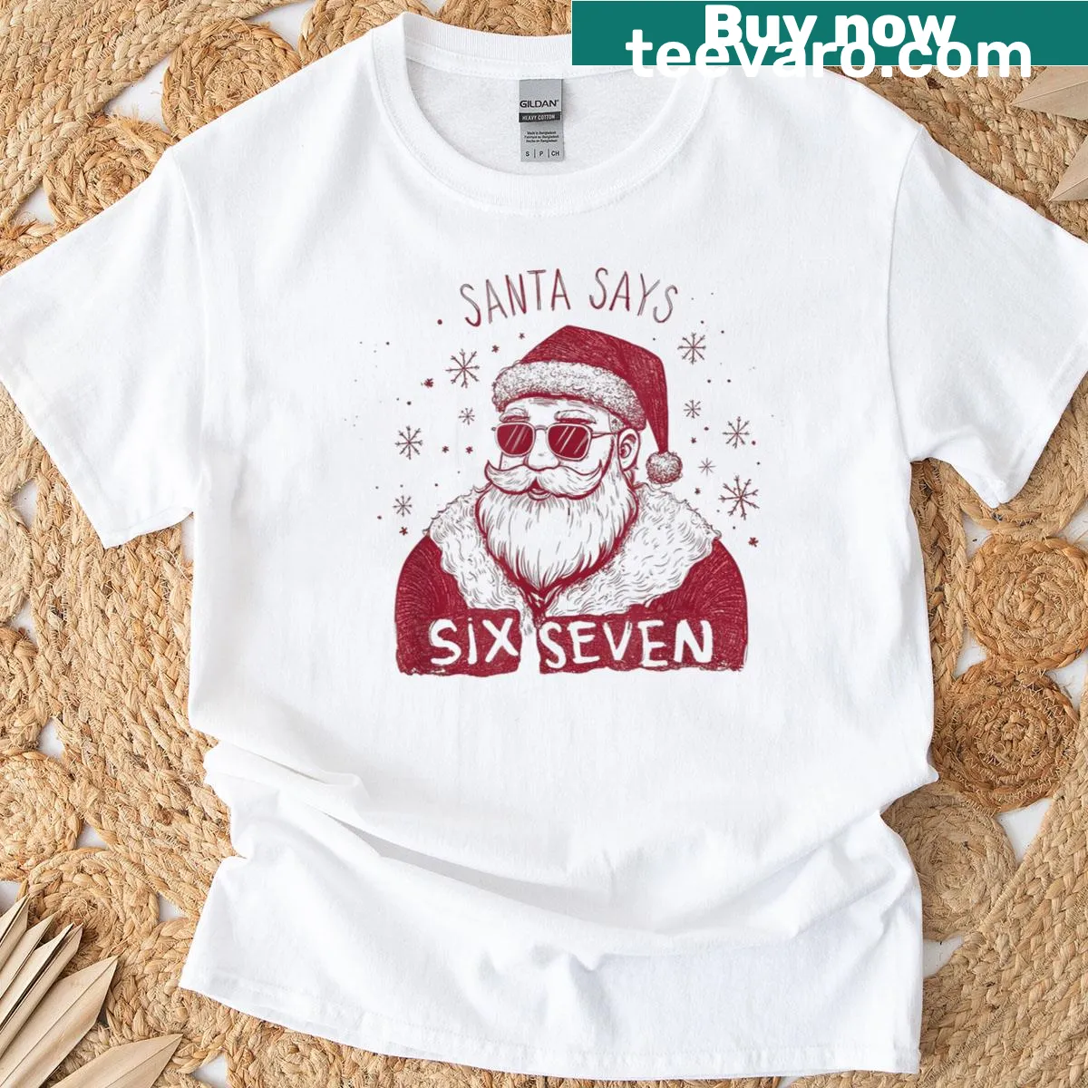 Santa Christmas t-shirt with 'Six Seven' meme text design — on a men's t-shirt