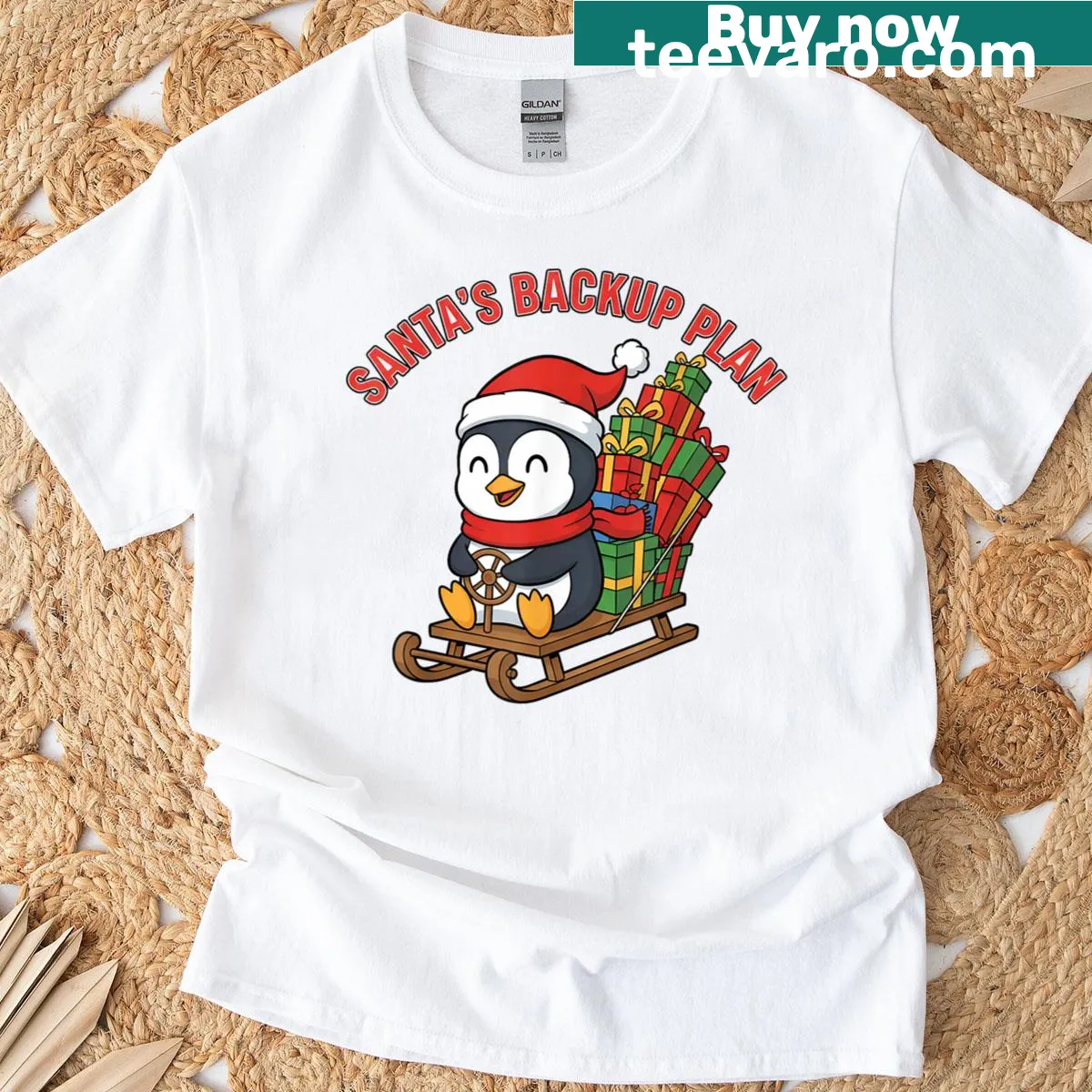 Cute penguin design for Christmas featuring Santa's backup plan — on a men's t-shirt