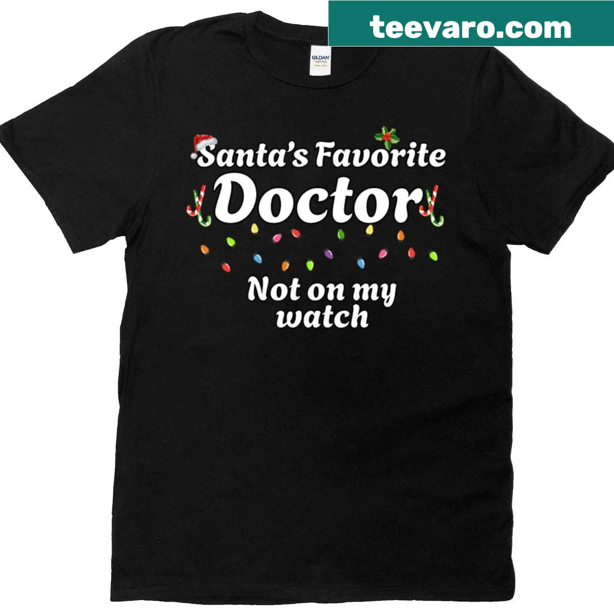 Santas Favorite Doctor humorous typography t-shirt — on a men's t-shirt