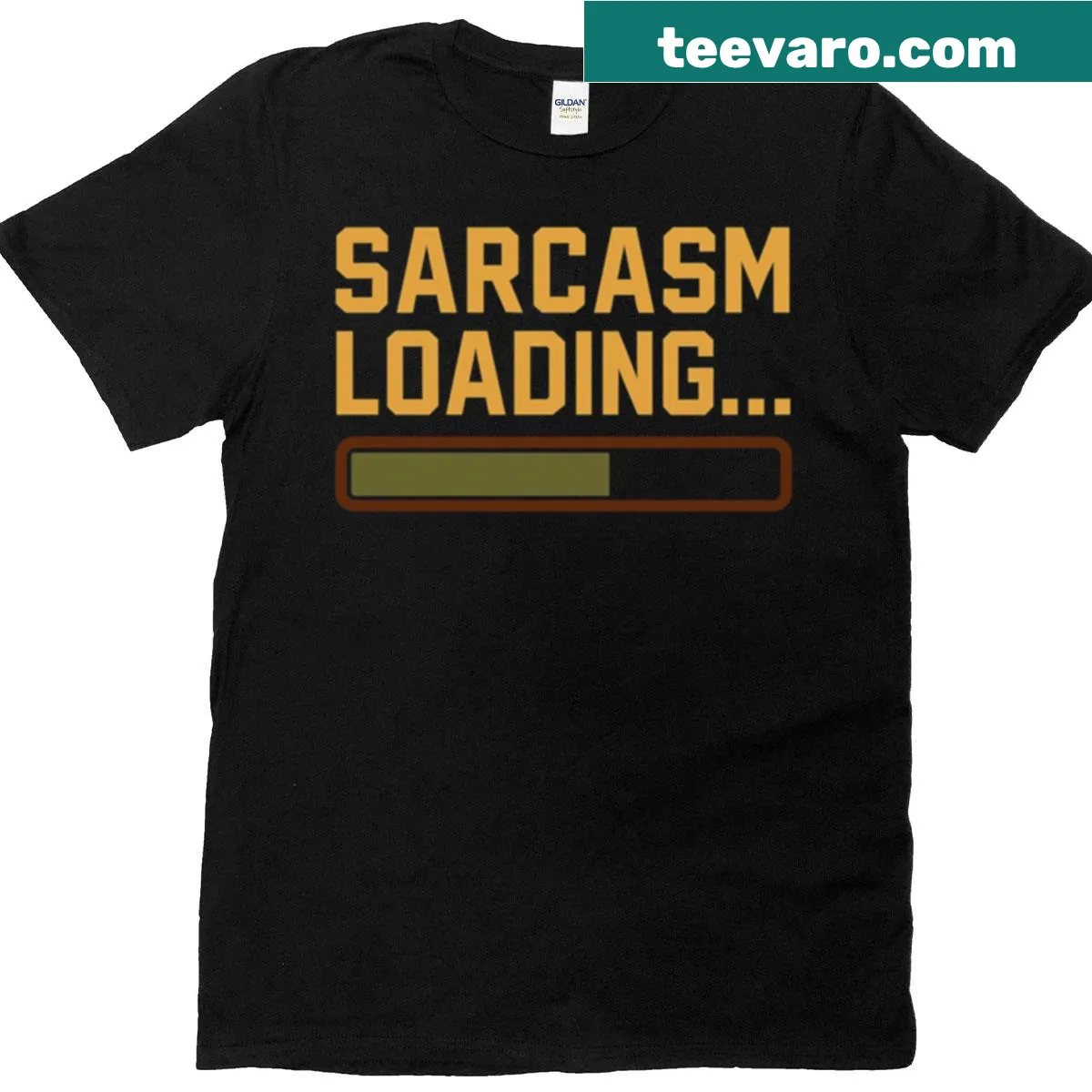 T-shirt with sarcastic loading bar graphic — on a men's t-shirt