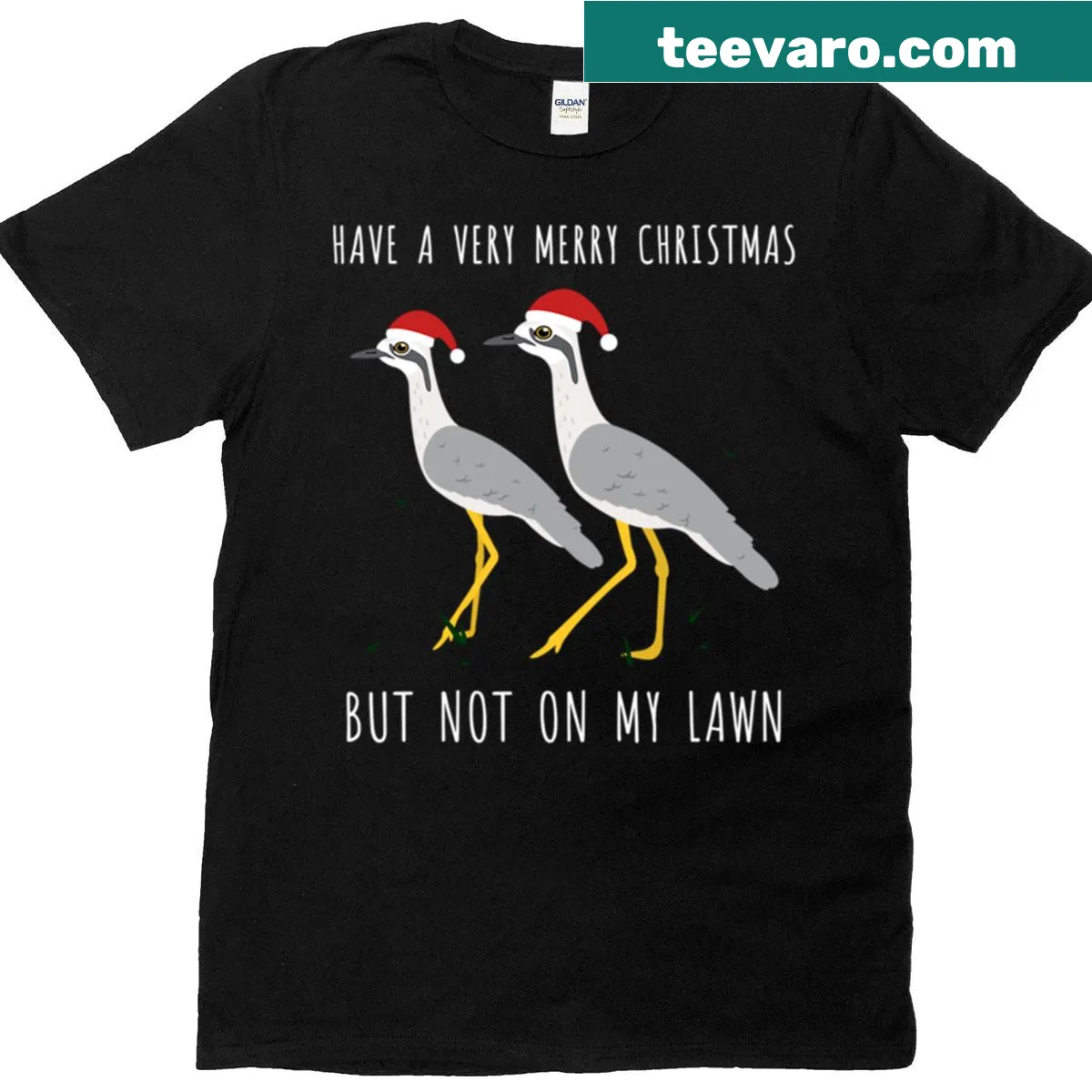 Illustrated curlews in a festive Christmas scene on t-shirt — on a men's t-shirt