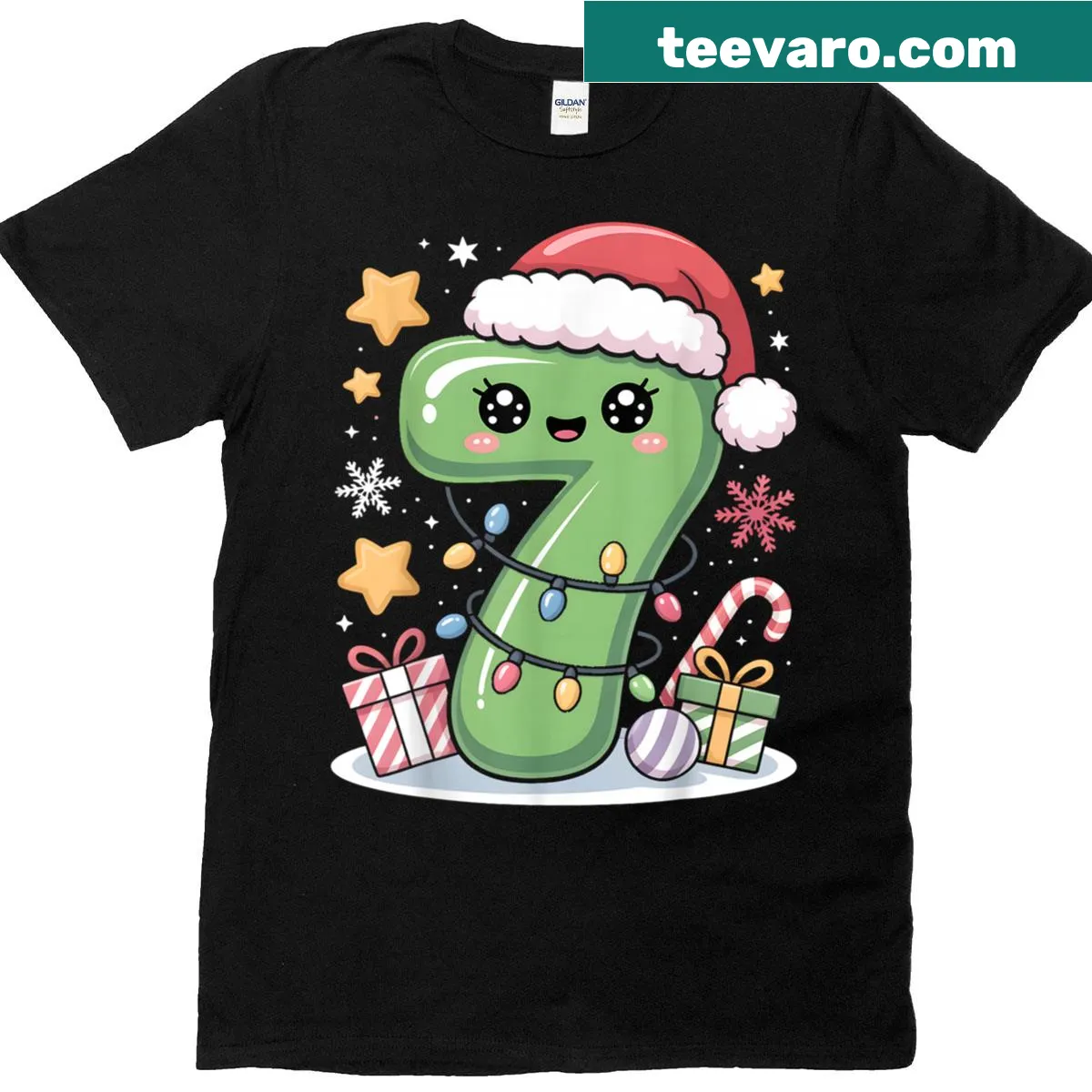 Couple matching Seven Meme 67 Christmas T-shirt with clever typography — on a men's t-shirt