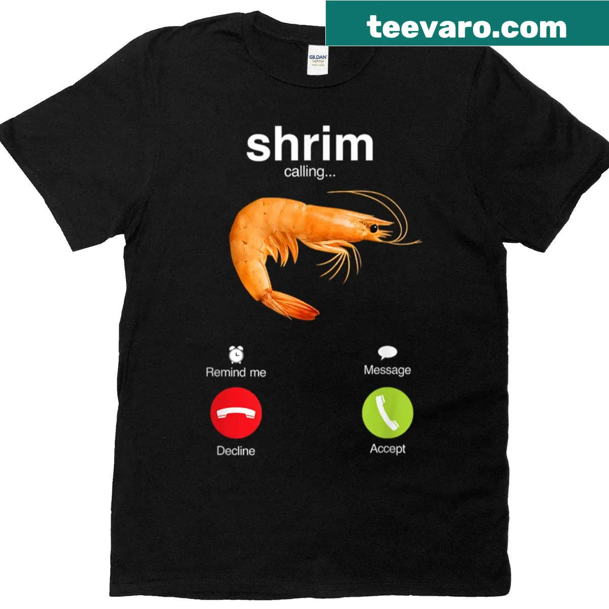 Funny misspelled meme text 'Shrim Is Calling' on a t-shirt — on a men's t-shirt