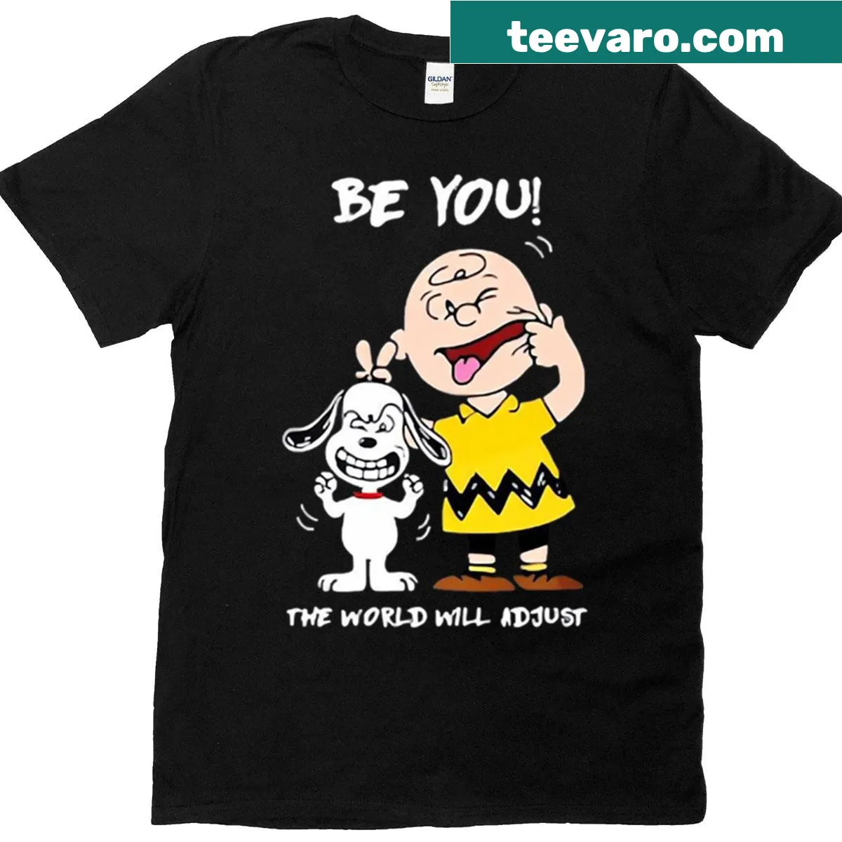 Minimalist T-shirt with a simple black line cartoon design — on a men's t-shirt