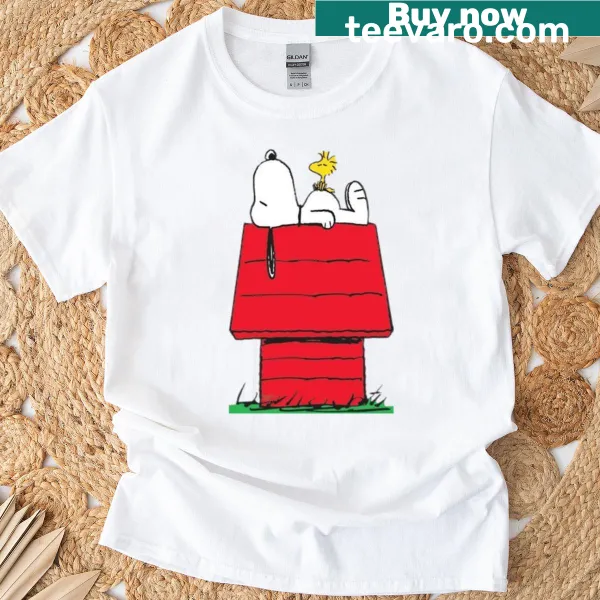 Snoopy and Woodstock on doghouse graphic T-shirt