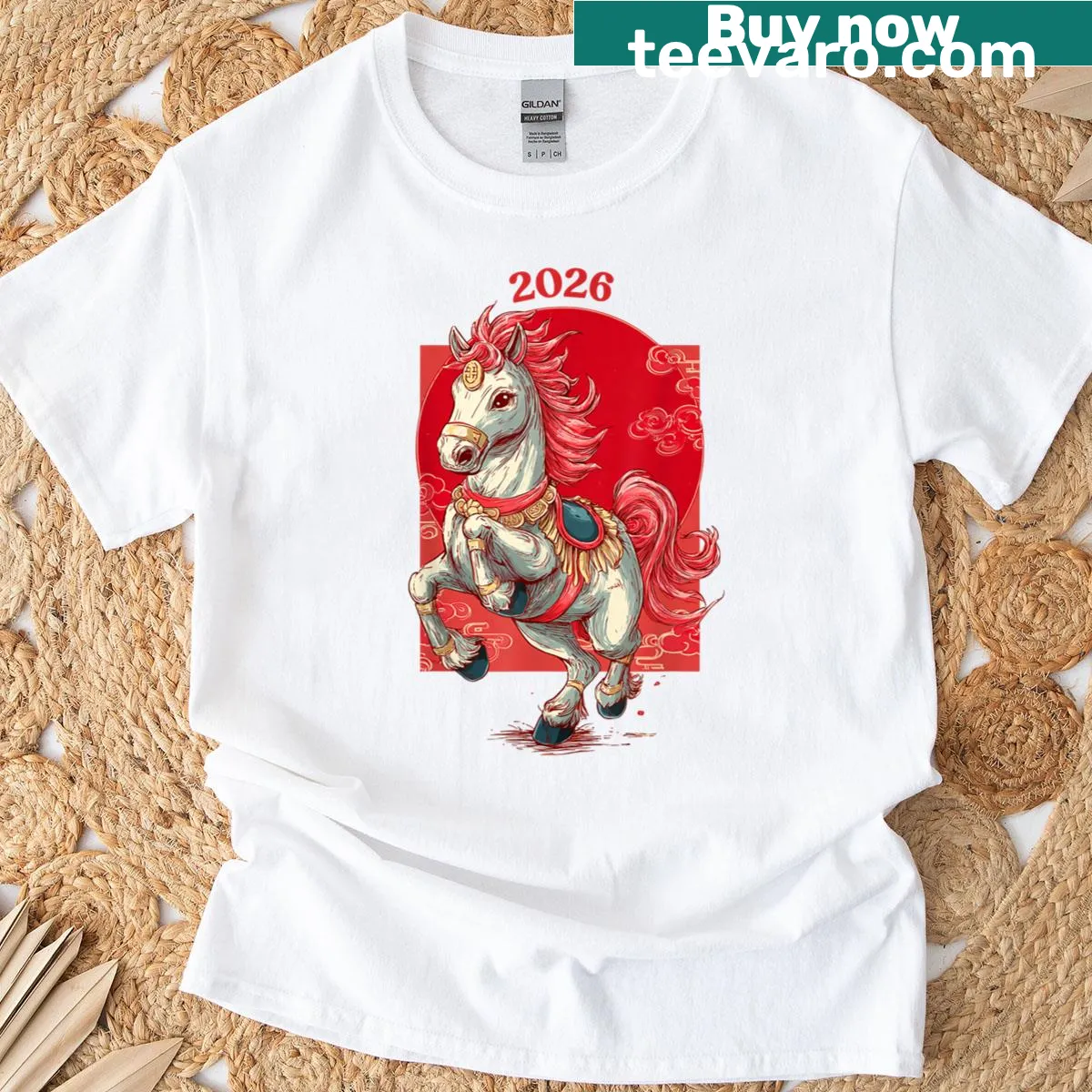 Christmas horse adorned with festive decorations graphic — on a men's t-shirt