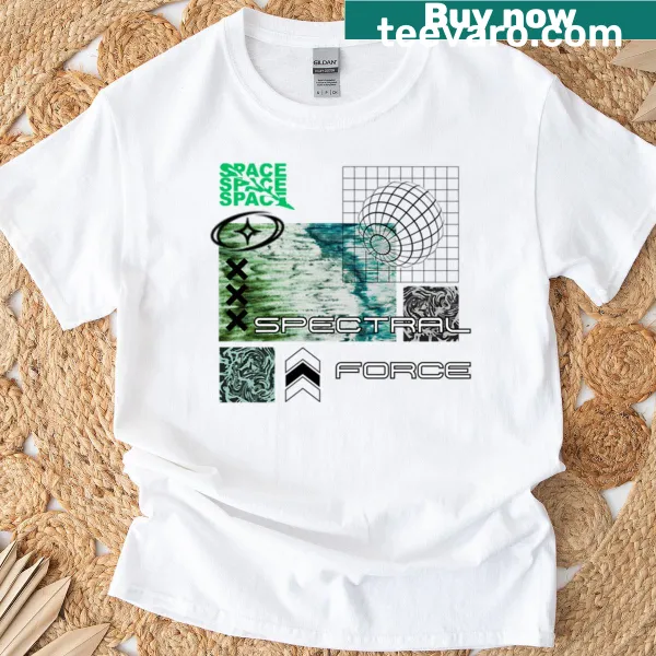 Dramatic spectral energy graphic on a T-shirt
