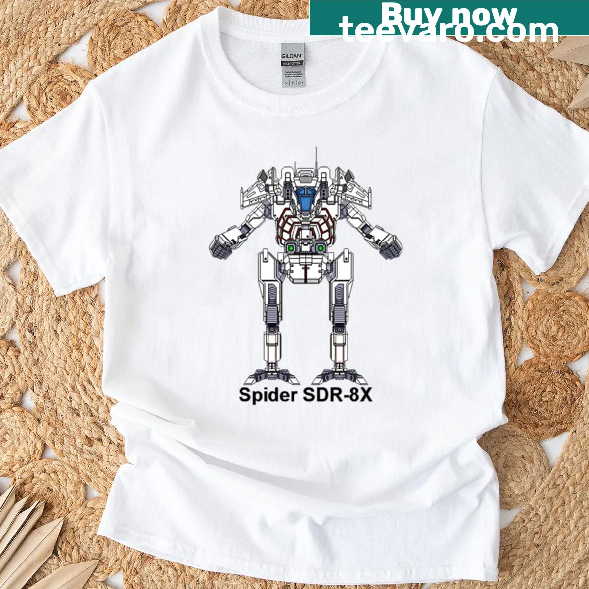 Spider Sdr-8x Battlemech graphic t-shirt — on a men's t-shirt