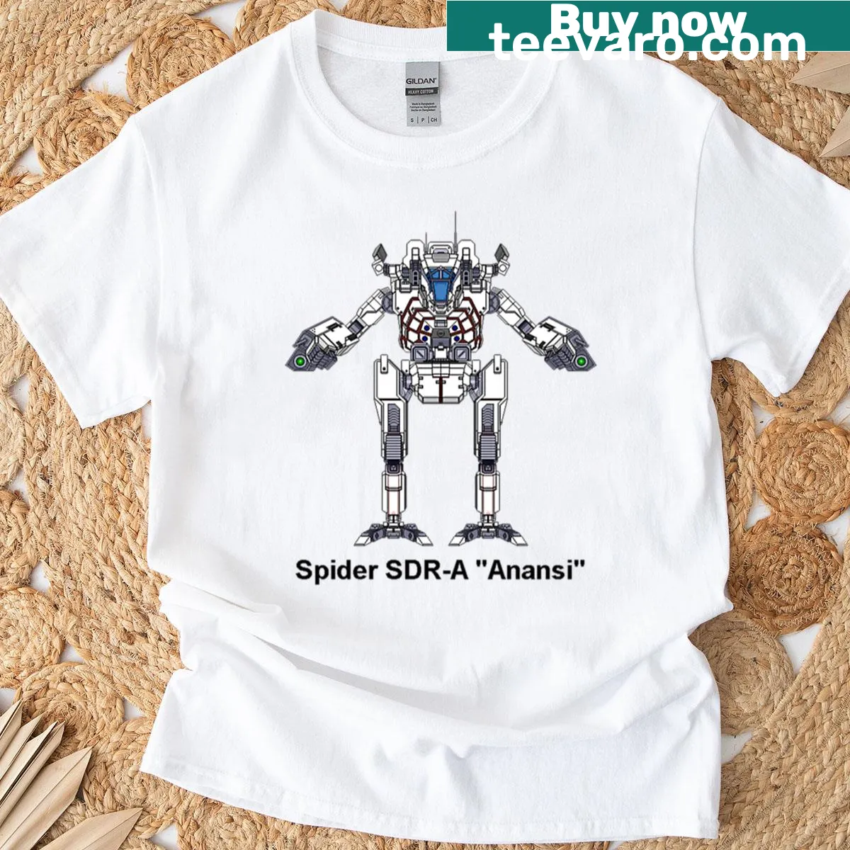 Illustration of Spider Sdr-a Anansi battlemech T-shirt — on a men's t-shirt