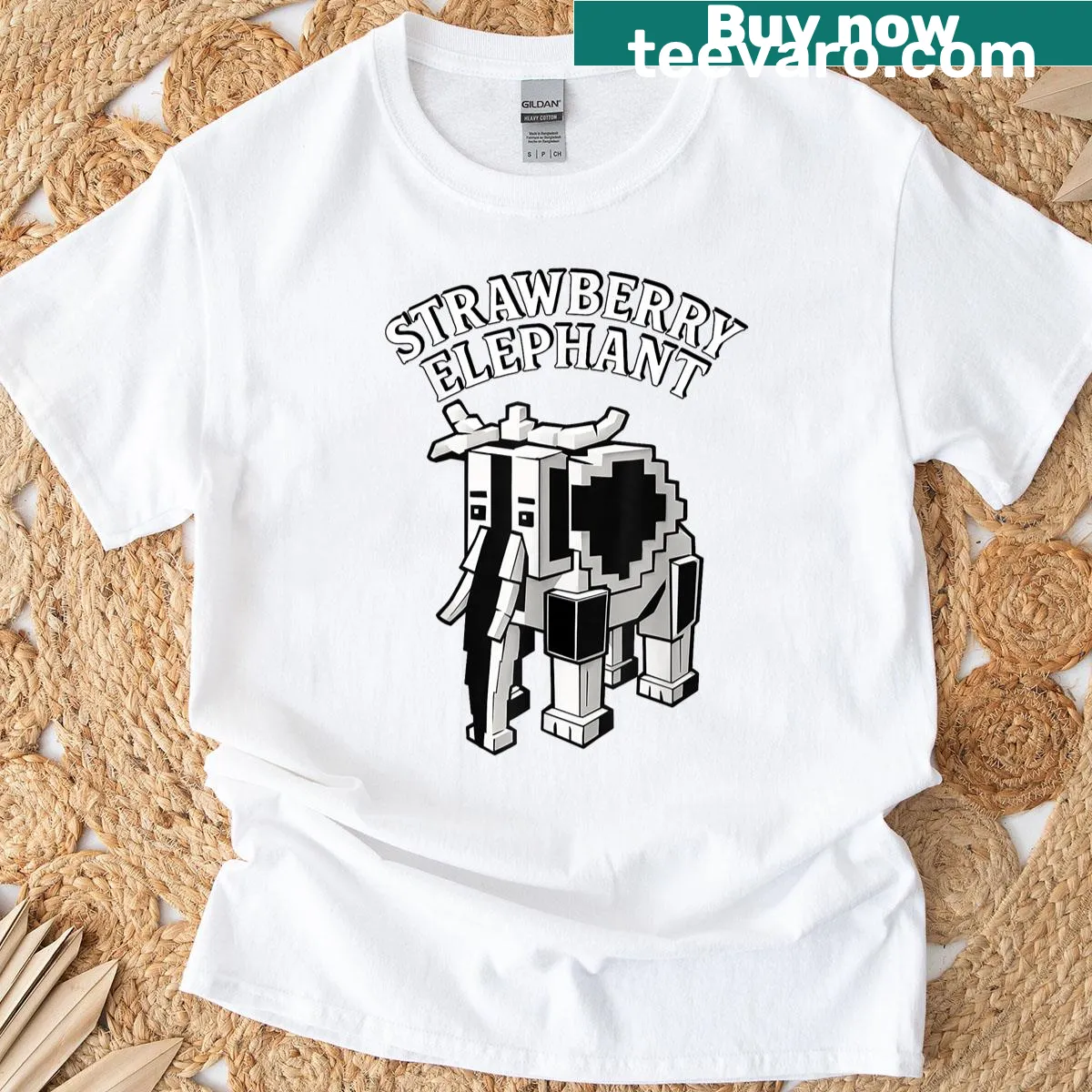 Cartoon strawberry elephant with yin-yang design T-shirt — on a men's t-shirt