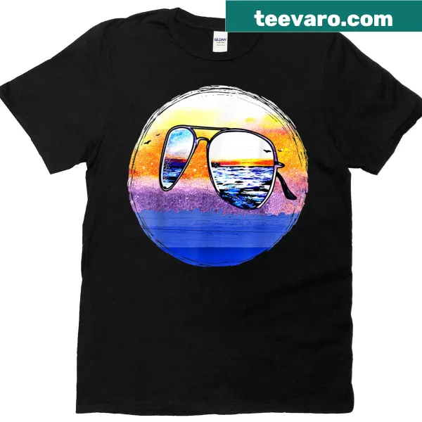 Sunglasses T-shirt with sunset reflection illustration