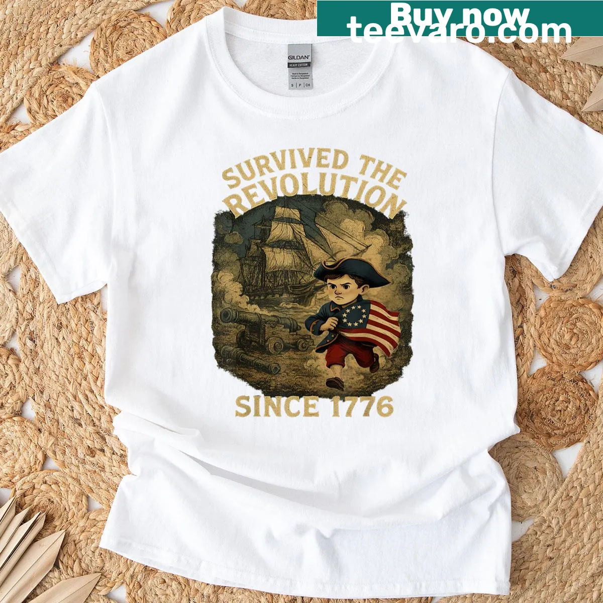 Patriotic T-shirt with the phrase 'Survived The Revolution Since 1776' — on a men's t-shirt