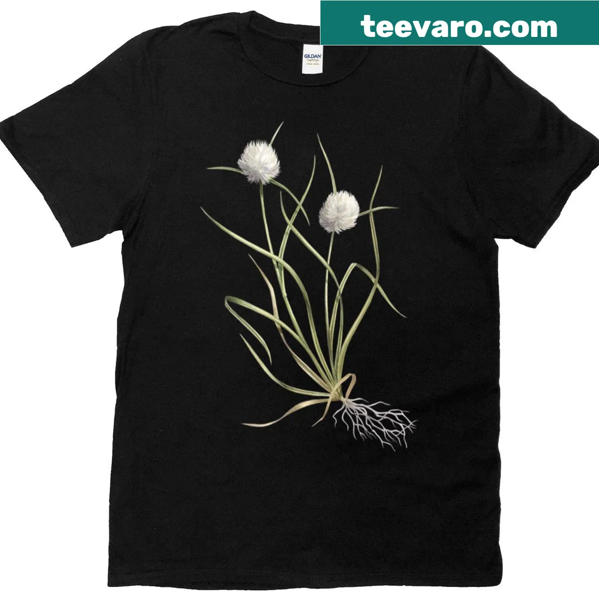 T-shirt featuring an illustration of tawny cottongrass — on a men's t-shirt
