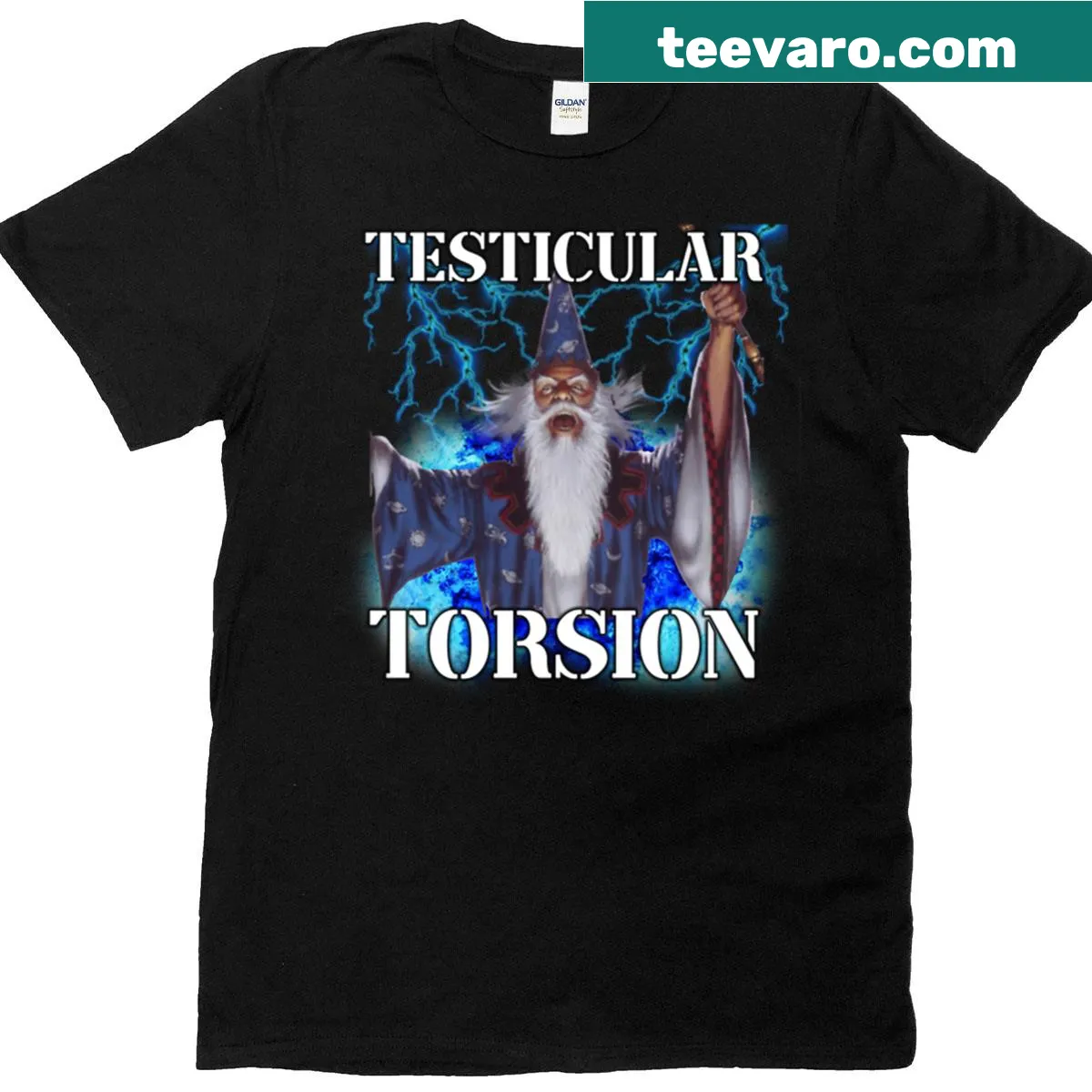 Funny T-shirt with text about 'Testicular Torsion' — on a men's t-shirt