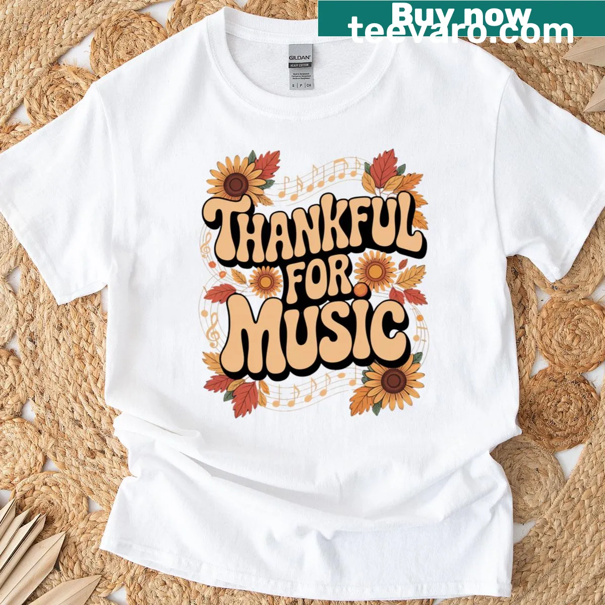 Thankful For Music retro autumn t-shirt — on a men's t-shirt