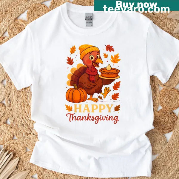 Heartfelt Thanksgiving turkey graphic with text on T-shirt