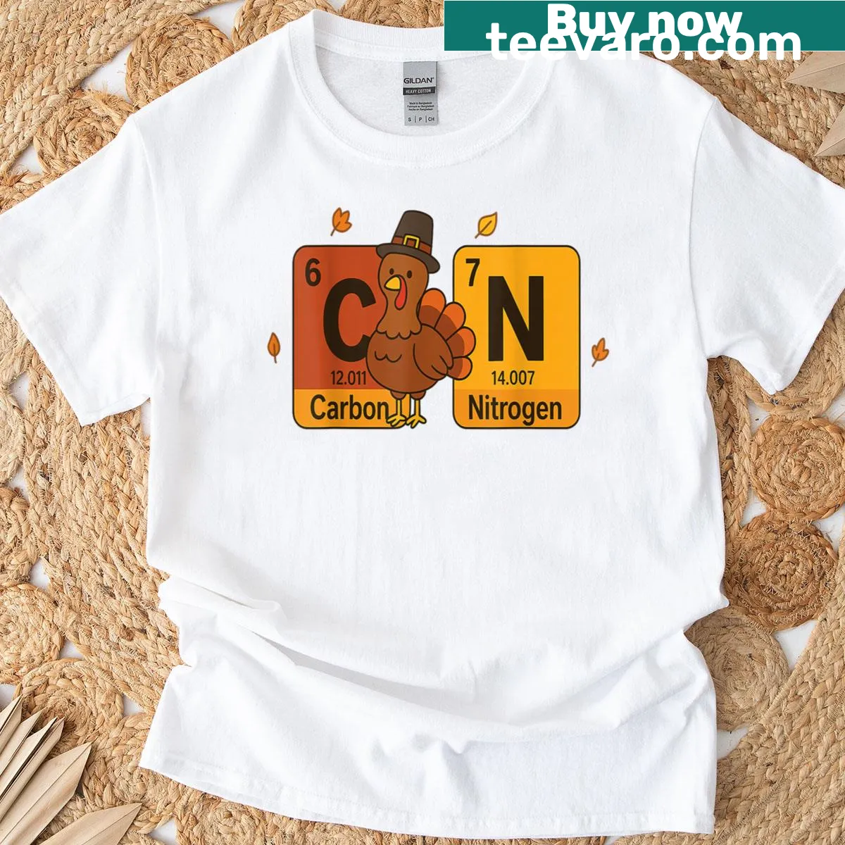 Funny Thanksgiving t-shirt with chemistry periodic table theme — on a men's t-shirt