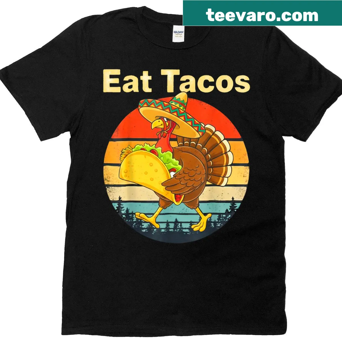 Thanksgiving-themed t-shirt with turkey and taco design — on a men's t-shirt