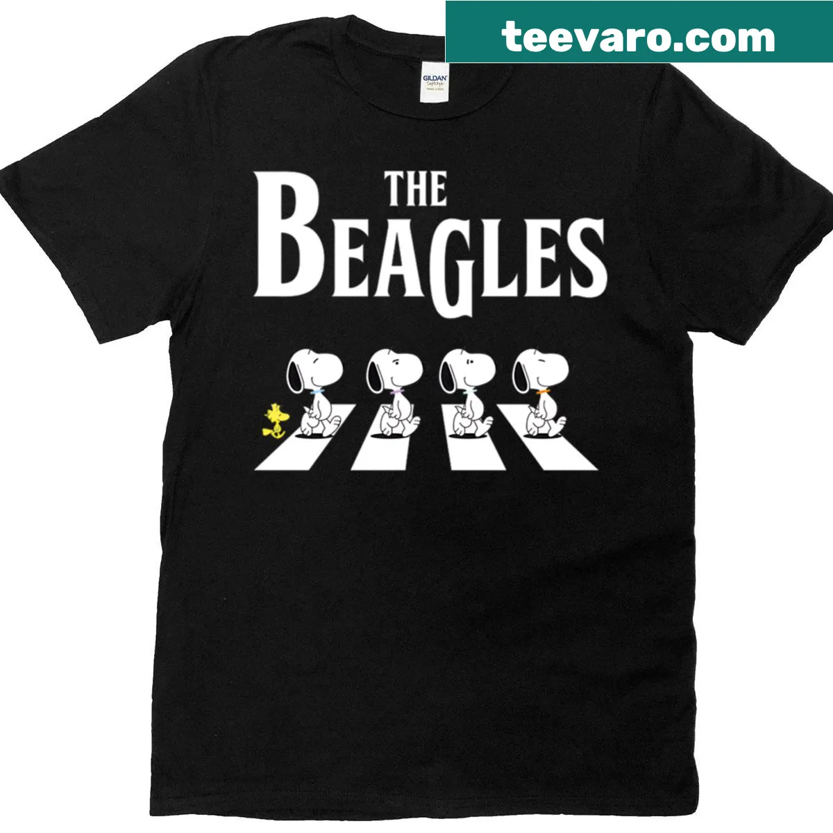 Illustration of beagles inspired by Abbey Road on a T-shirt — on a men's t-shirt