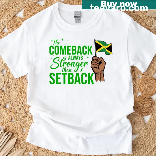 Jamaica flag graphic with motivational text on T-shirt