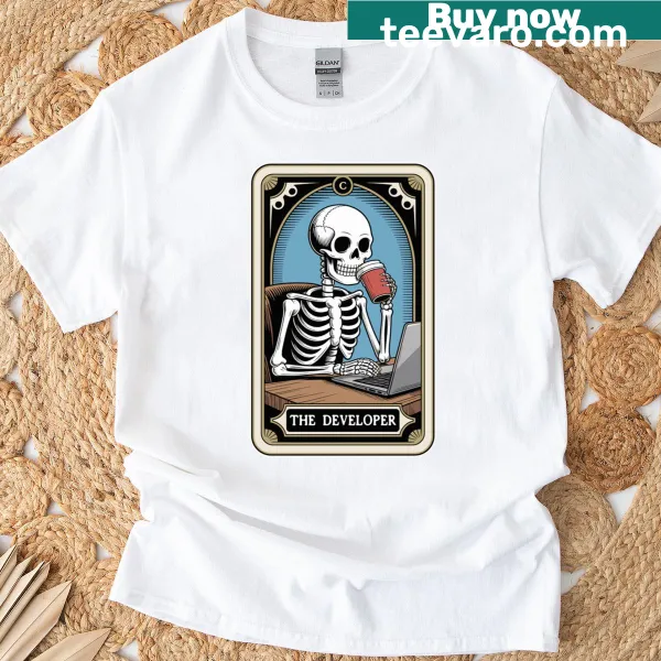 Funny programmer t-shirt with a tarot card design
