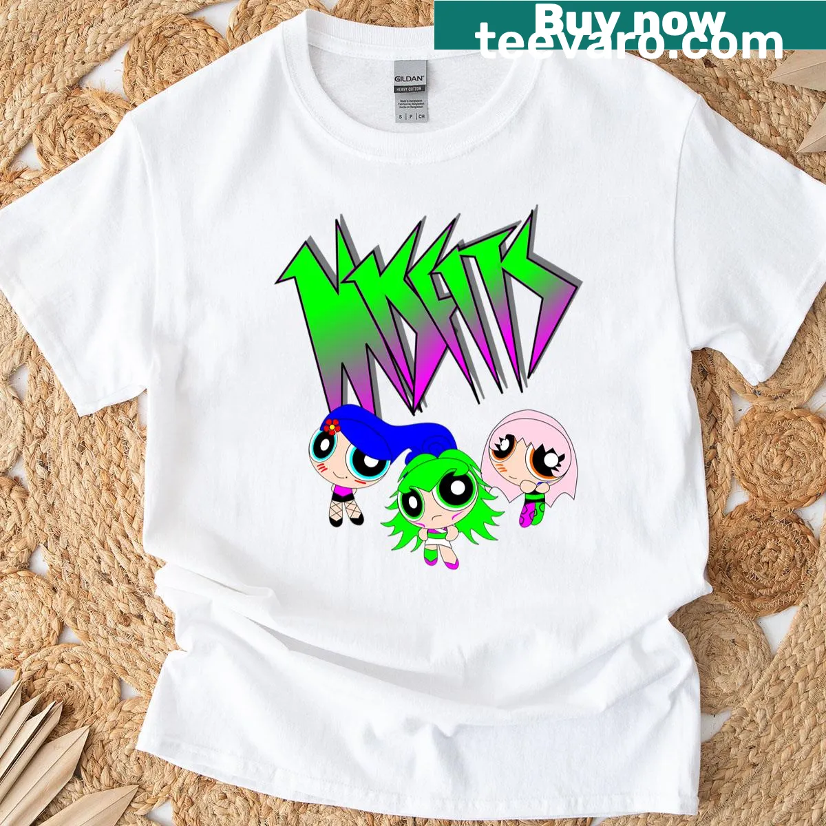 Minimalist T-shirt featuring Misfits as Powerpuff Girls silhouettes — on a men's t-shirt