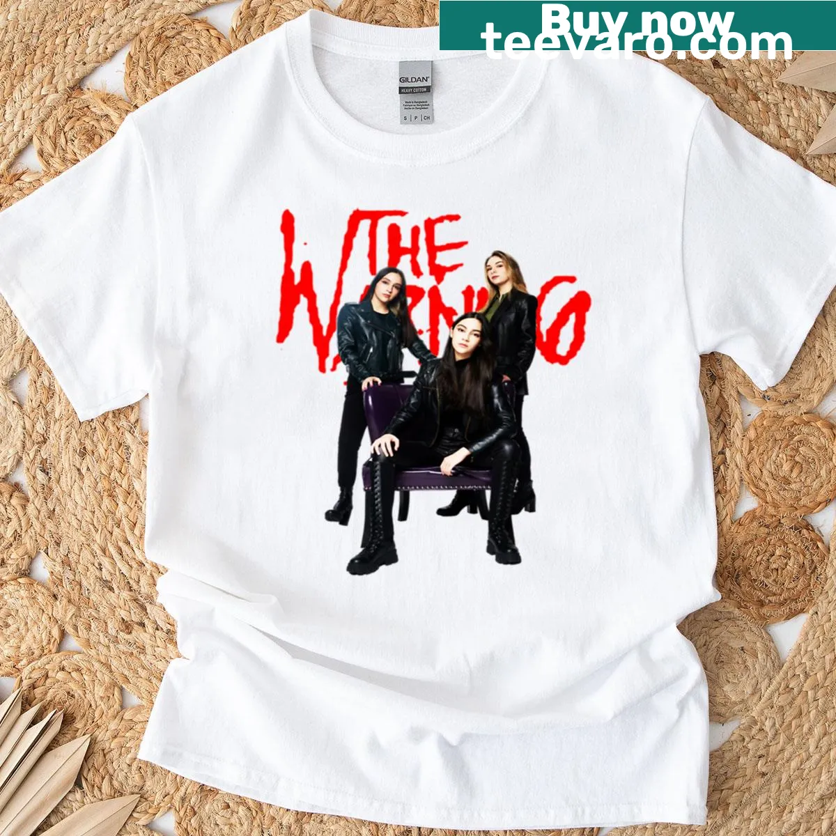 Rock band T-shirt featuring The Warning's name in bold text — on a men's t-shirt
