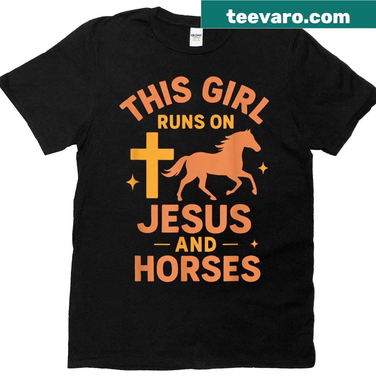 Inspirational t-shirt for women featuring faith and horse theme — on a men's t-shirt