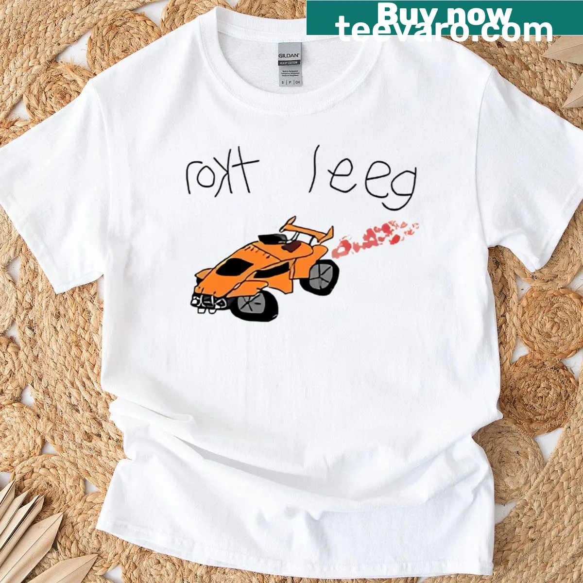 Funny phrase t-shirt with 'This Is Rokt Leeg' text — on a men's t-shirt