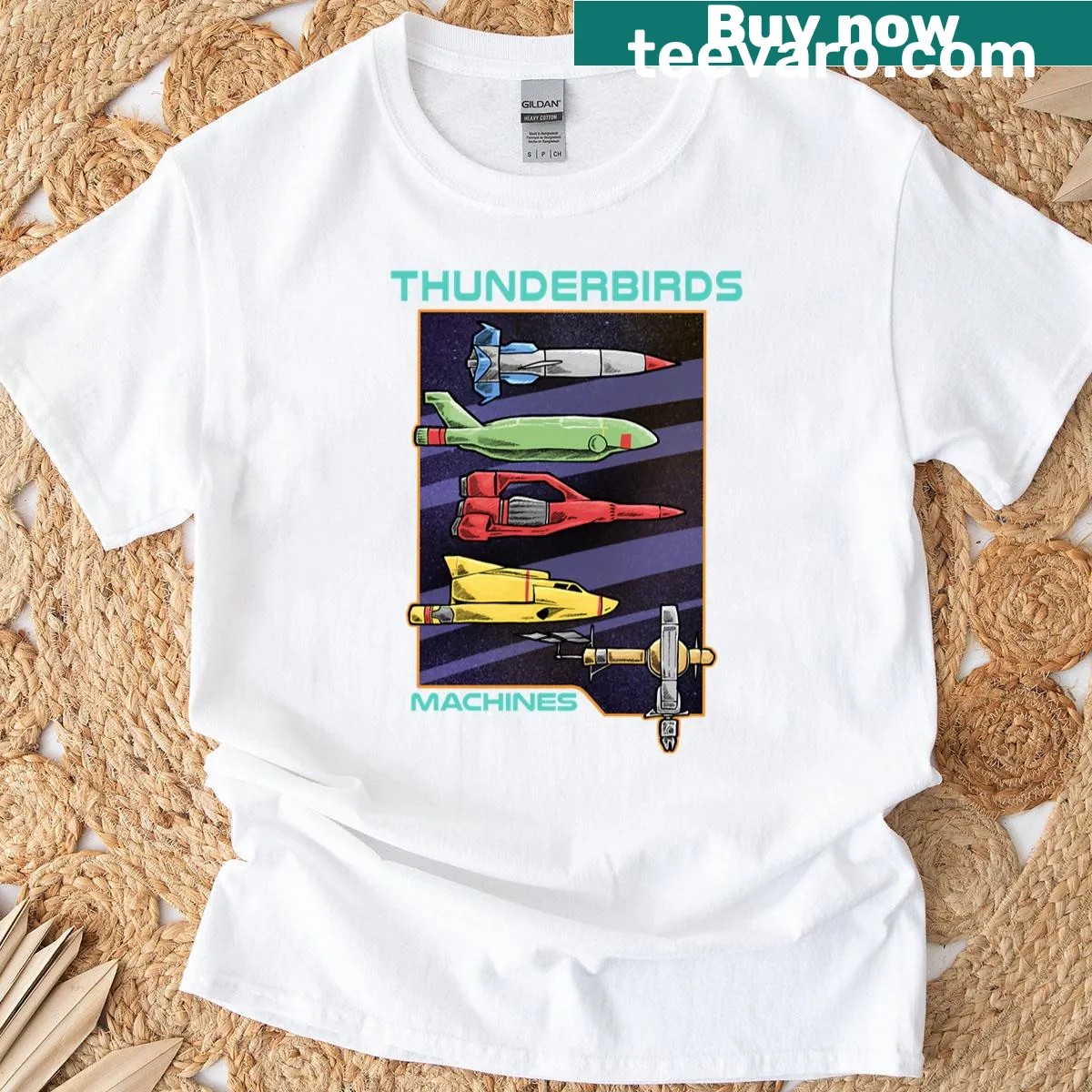 Illustration of Thunderbirds machines on a t-shirt — on a men's t-shirt