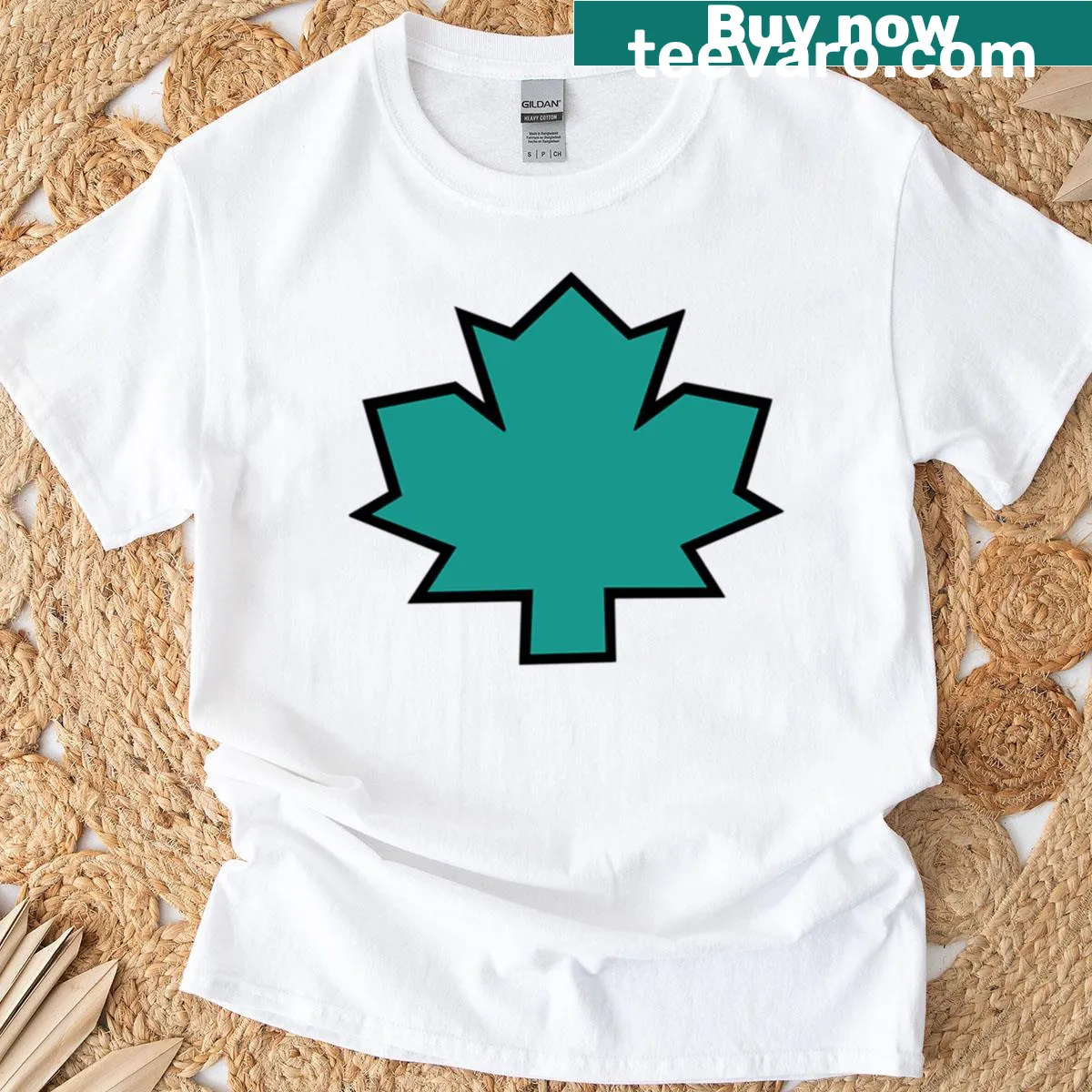 T-shirt featuring Owen from Total Drama Island with a maple leaf design. — on a men's t-shirt