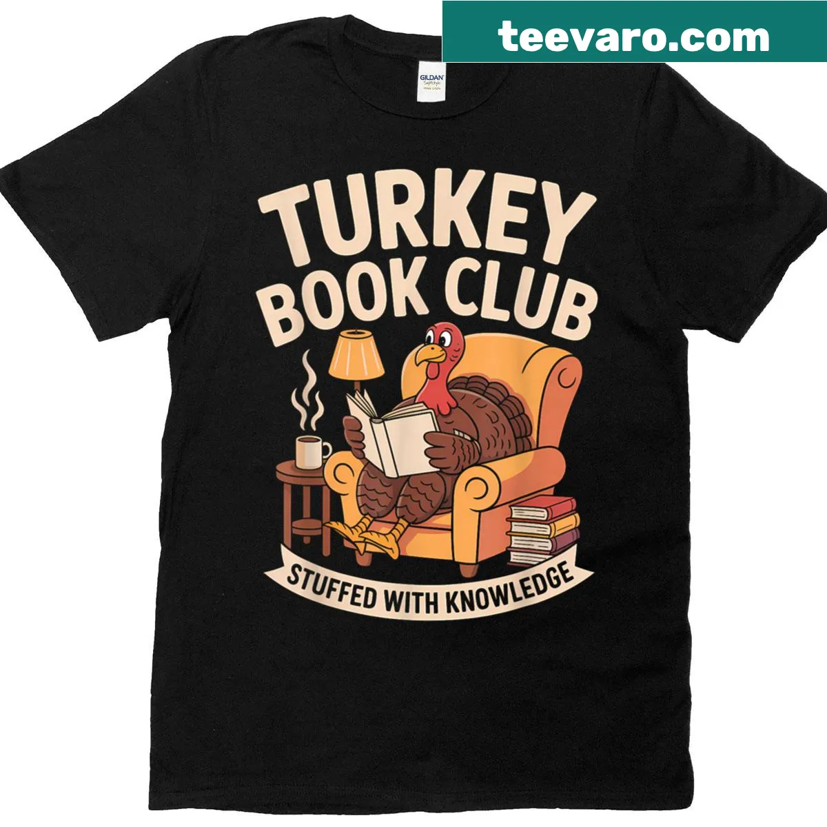 Thanksgiving T-shirt with turkey reading books illustration. — on a men's t-shirt