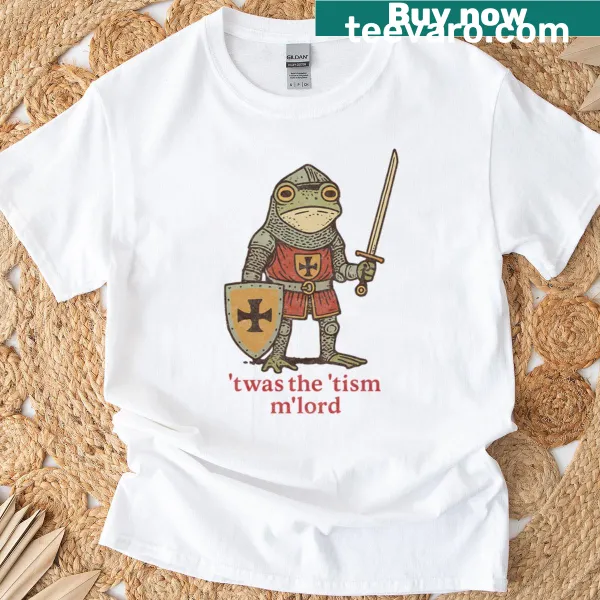 Medieval frog knight cartoon graphic on oversized t-shirt