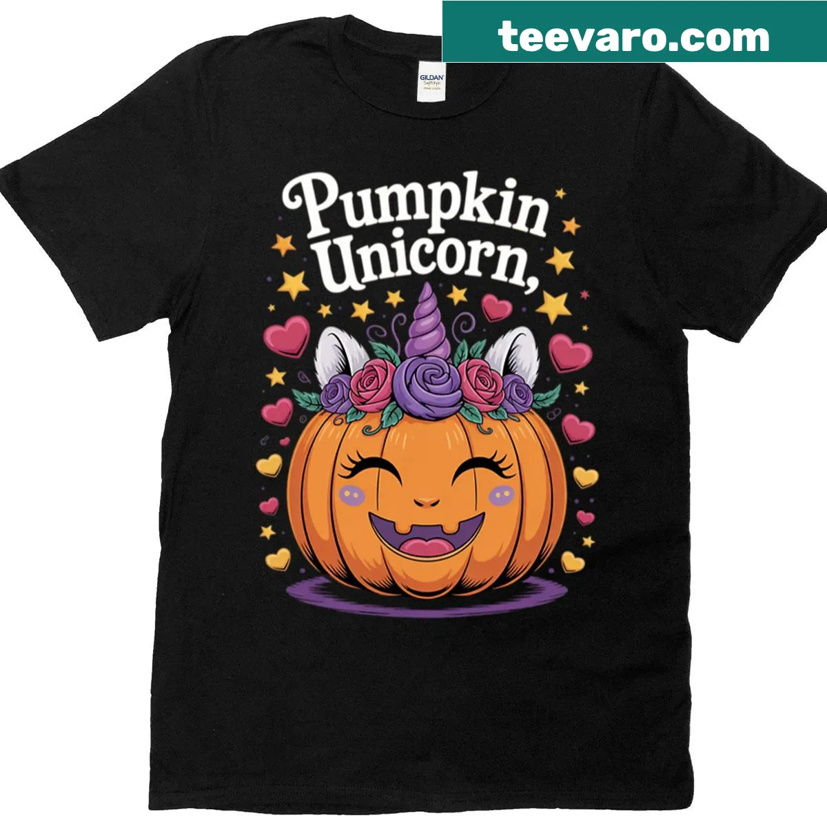 Cute unicorn and pumpkin princess Halloween T-shirt for kids. — on a men's t-shirt