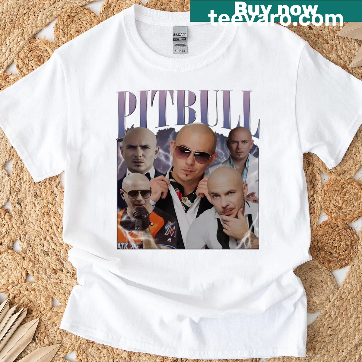 Vintage graphic of a pitbull Mr. Worldwide on a t-shirt — on a men's t-shirt