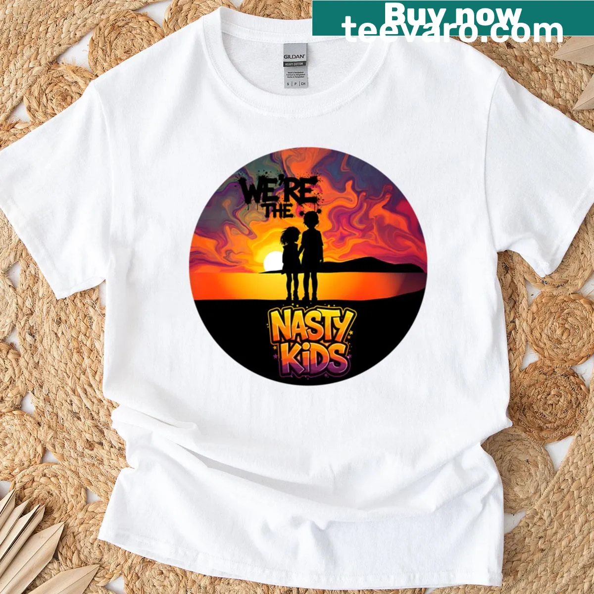 Humorous We're The Nasty Kids T-shirt with bold text — on a men's t-shirt