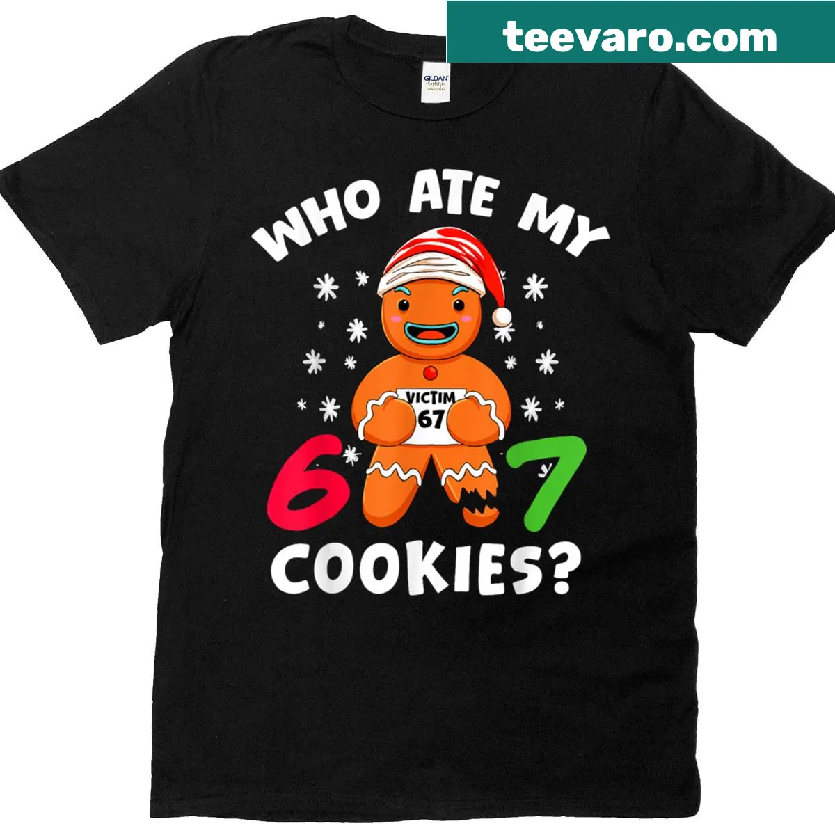 Funny gingerbread T-shirt with cookie thief illustration and text — on a men's t-shirt
